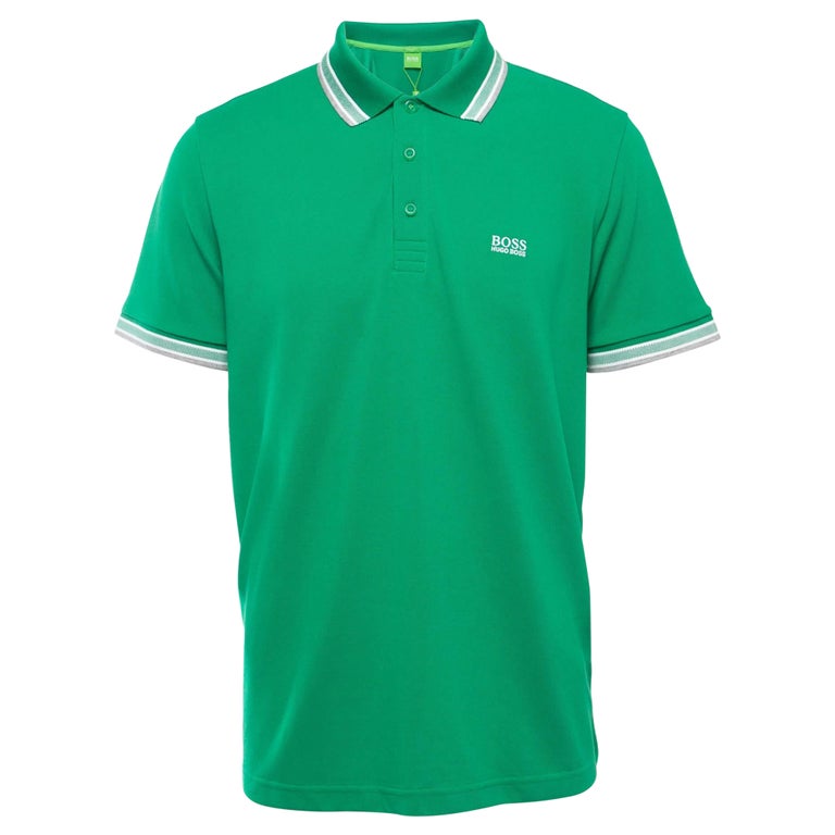 Boss By Hugo Boss Green Cotton Pique Polo T-Shirt XL For Sale at 1stDibs