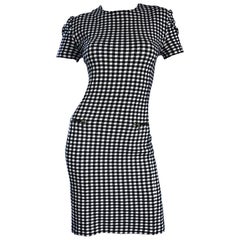 1990s Black and White Gingham Bodycon 90s Checkered Sexy Vintage Cotton Dress 