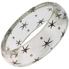 Vintage Crystal Clear Lucite Bracelet Bangle by Augusta G. Paris Star Rhinestone Design