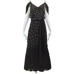 1930s Black and silver rhinestones evening gown