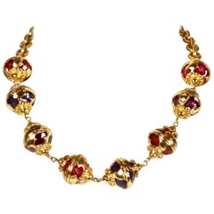 unworn 1980's YVES SAINT LAURENT enameled gilt necklace