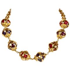 unworn 1980's YVES SAINT LAURENT enameled gilt necklace 9