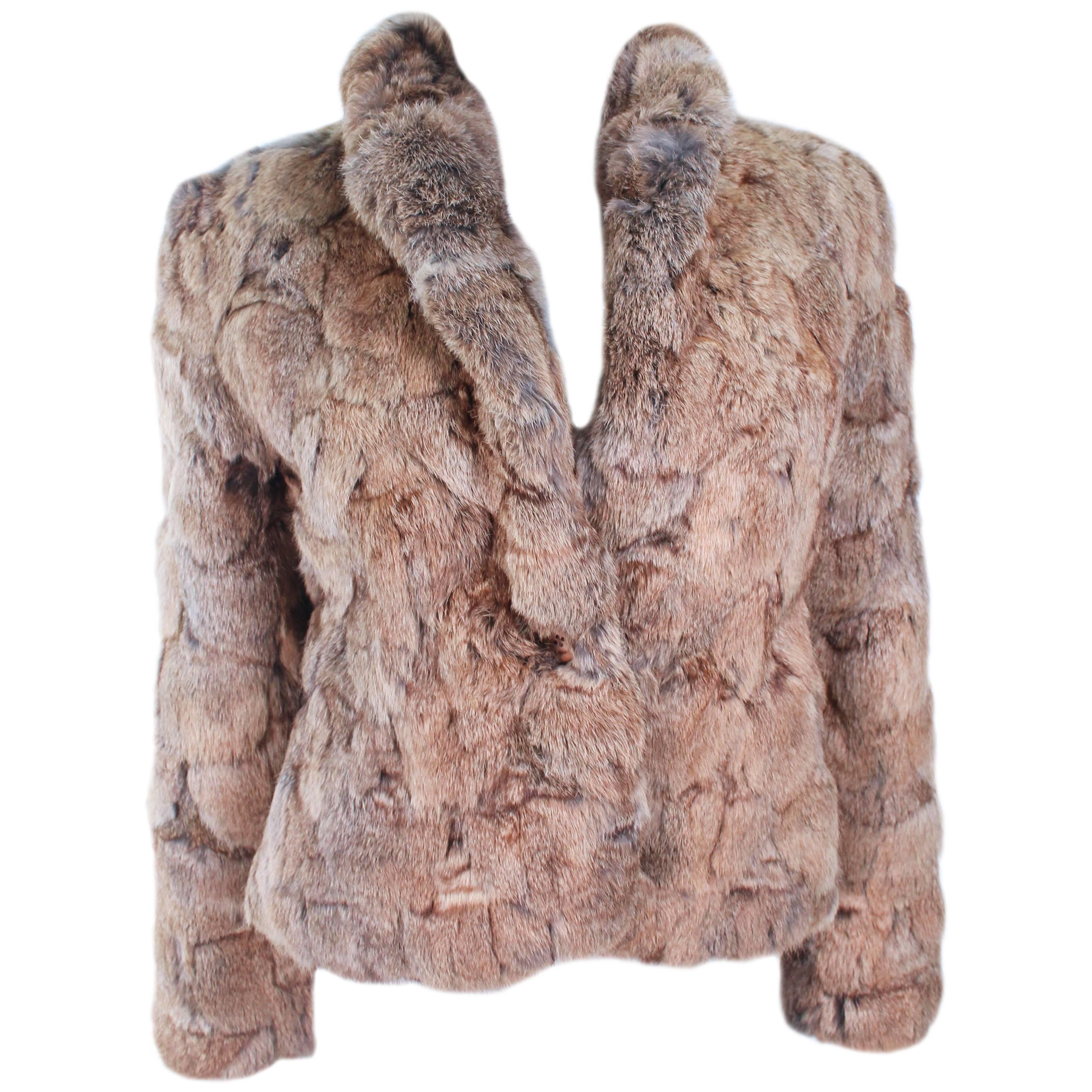 SERGIO VALENTE 1970's Chunky Rabbit Fur Jacket Size Medium For Sale