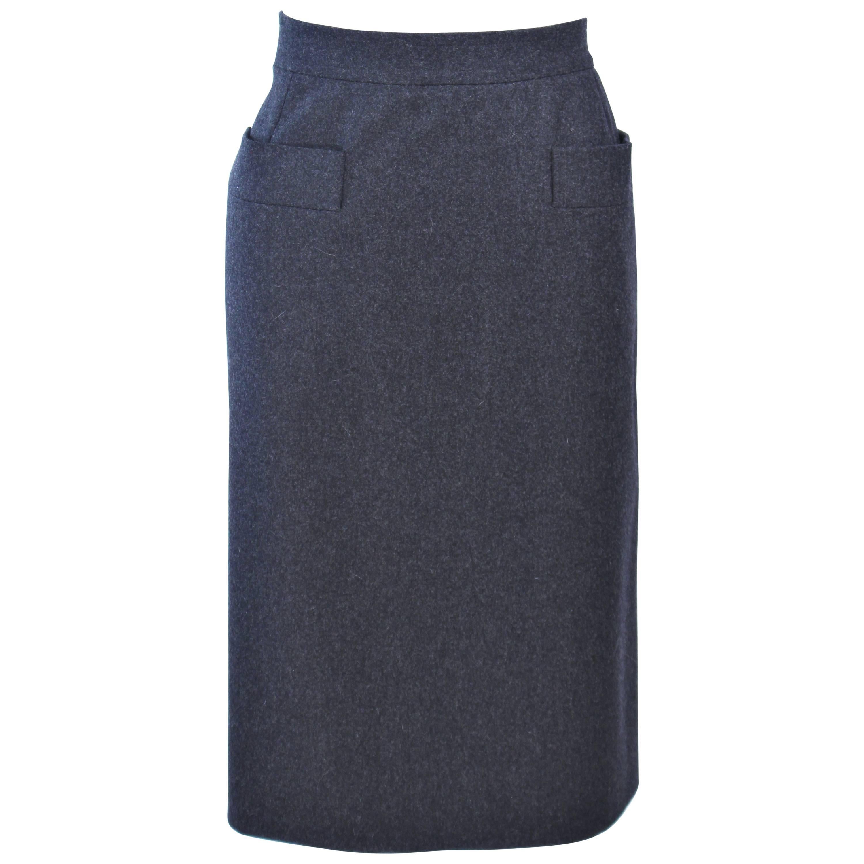 YVES SAINT LAURENT Charcoal Wool Pencil Skirt Size 46 