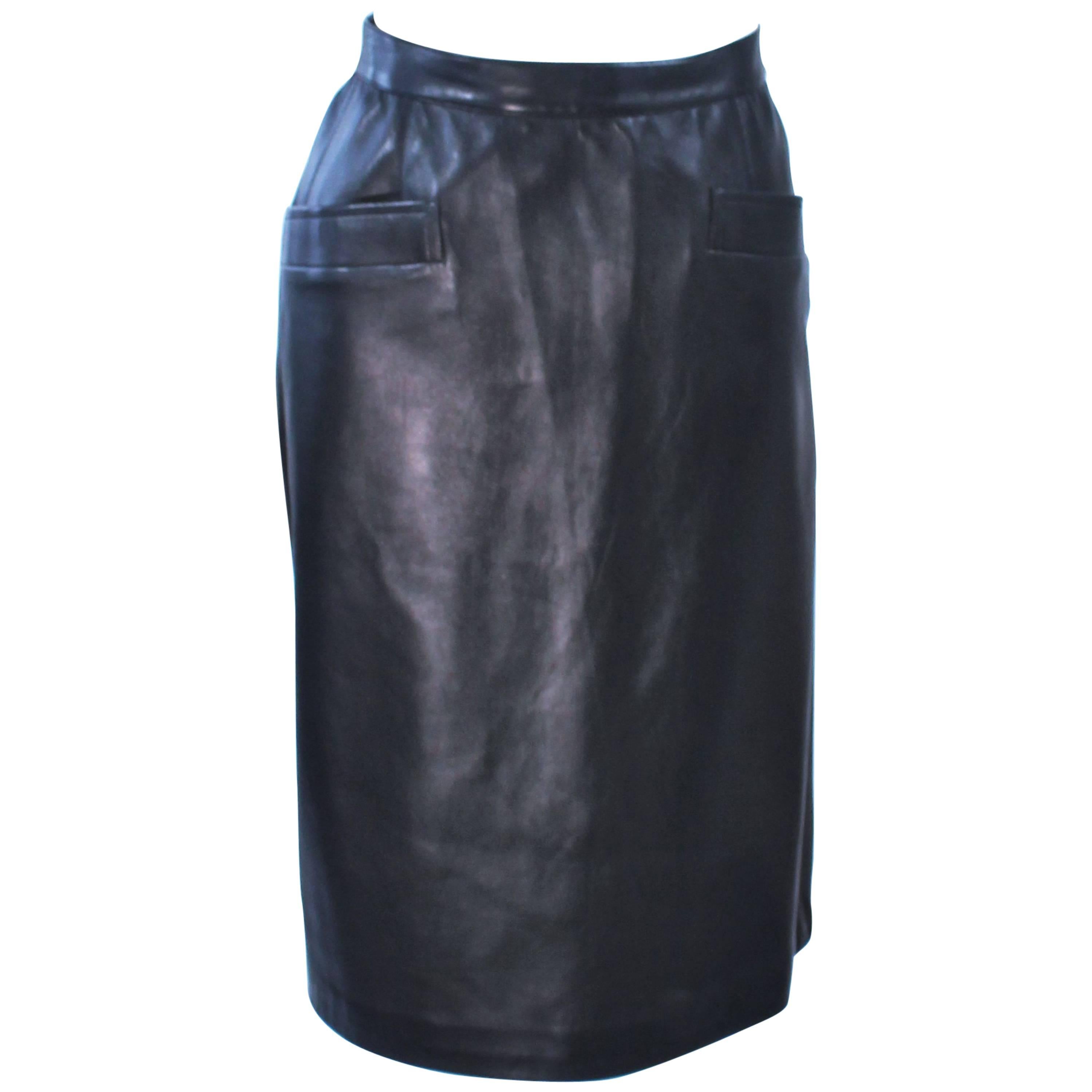 YVES SAINT LAURENT Black Leather Skirt Size 46 For Sale