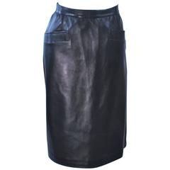 YVES SAINT LAURENT Black Leather Skirt Size 46 2