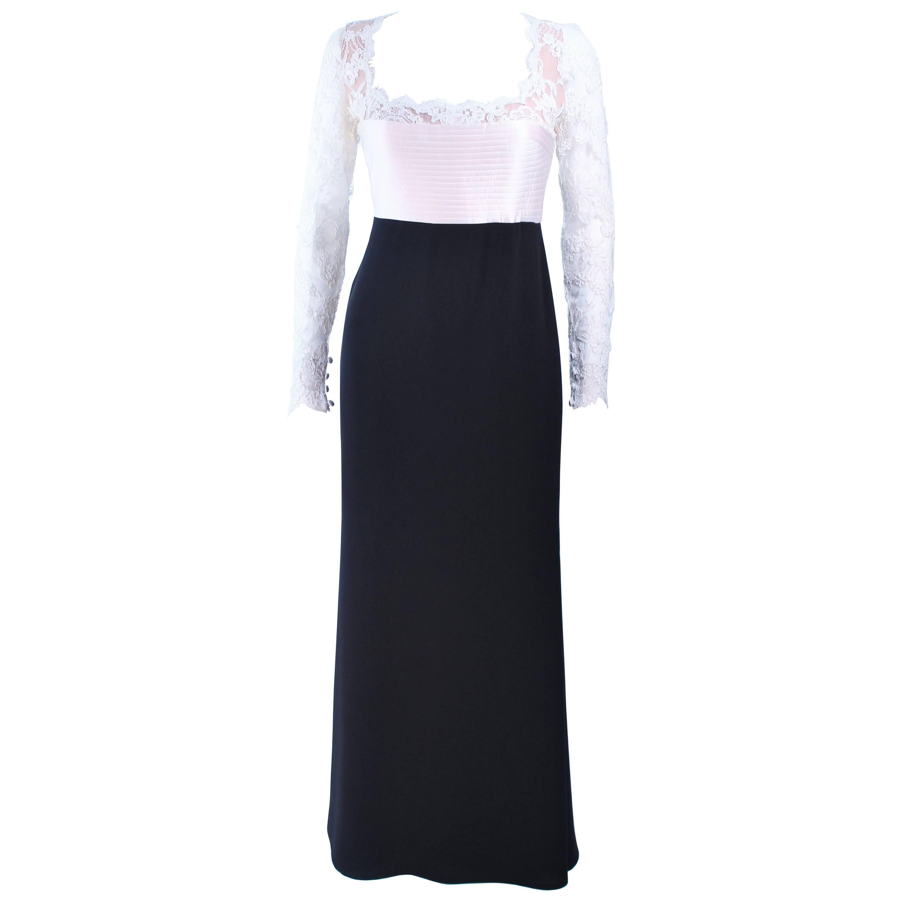 BADGLEY MISCHKA Black and White Lace Gown Size 8 10