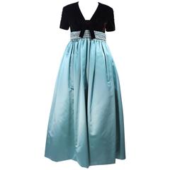 SARMI Brown Velvet and Aqua Silk Gown with Embellished Waist Size 4 6 9