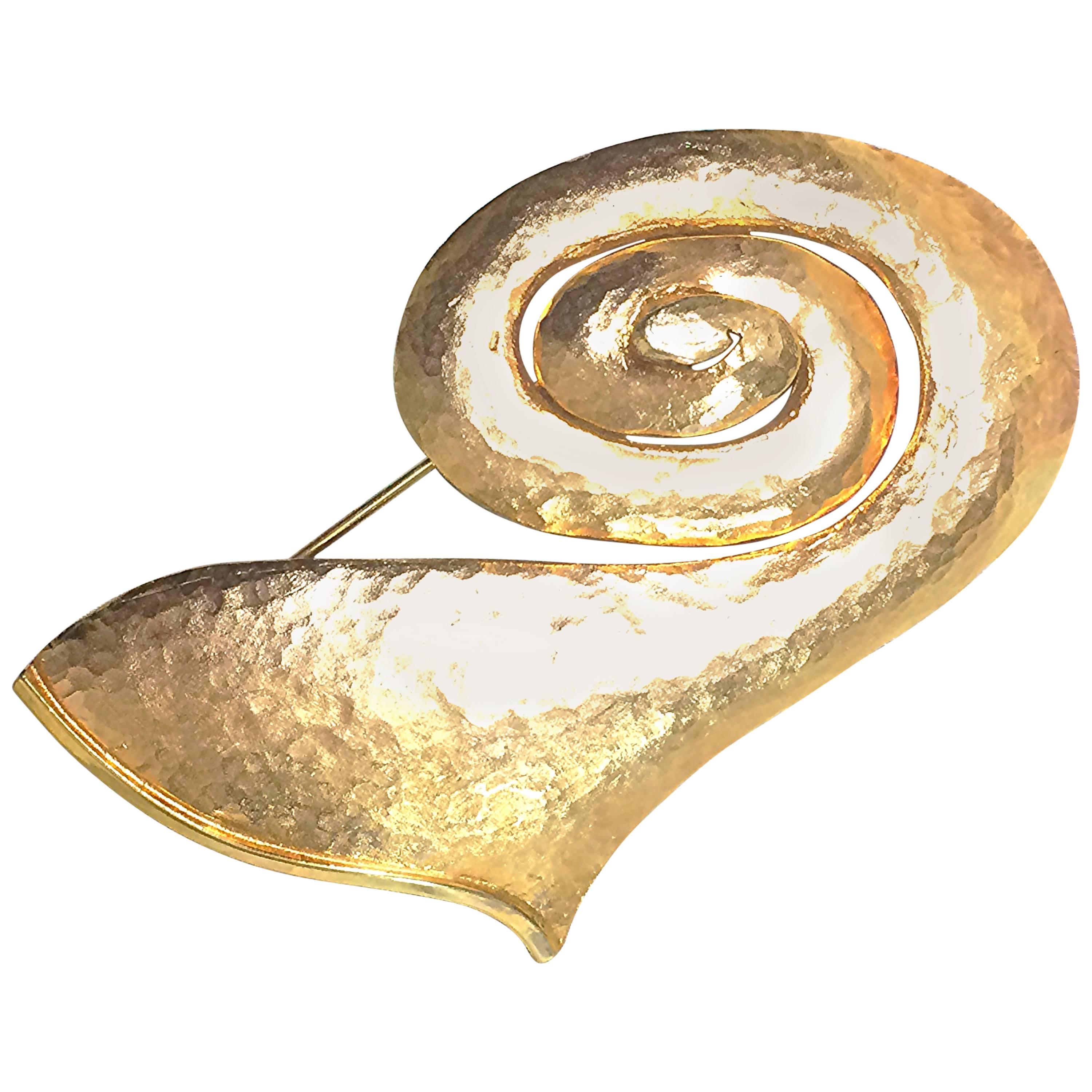 Vintage Christian Lacroix golden large snail design brooch, as hat & scarf pin. For Sale