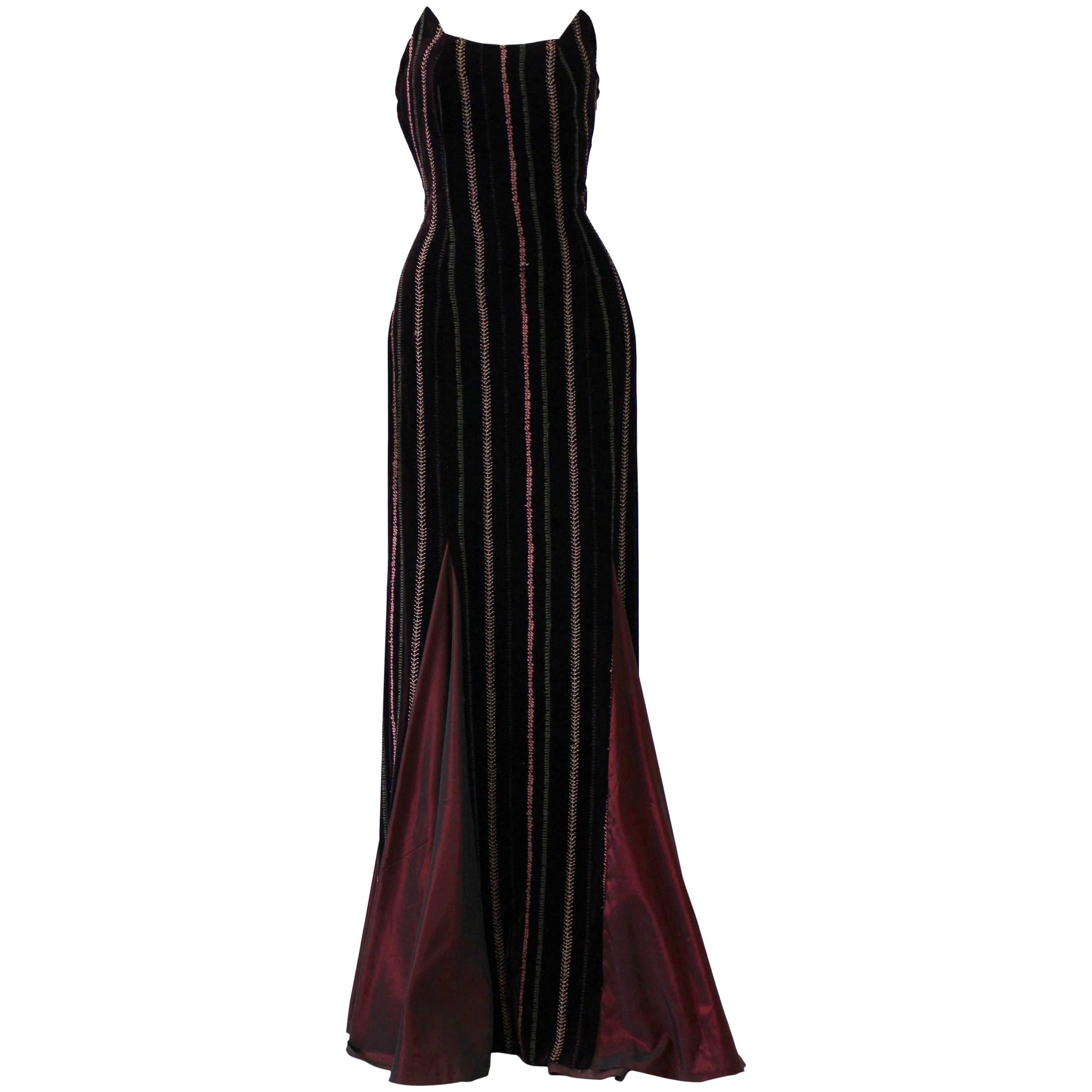 Gianfranco Ferre Silk Velvet Evening Gown 1990s For Sale