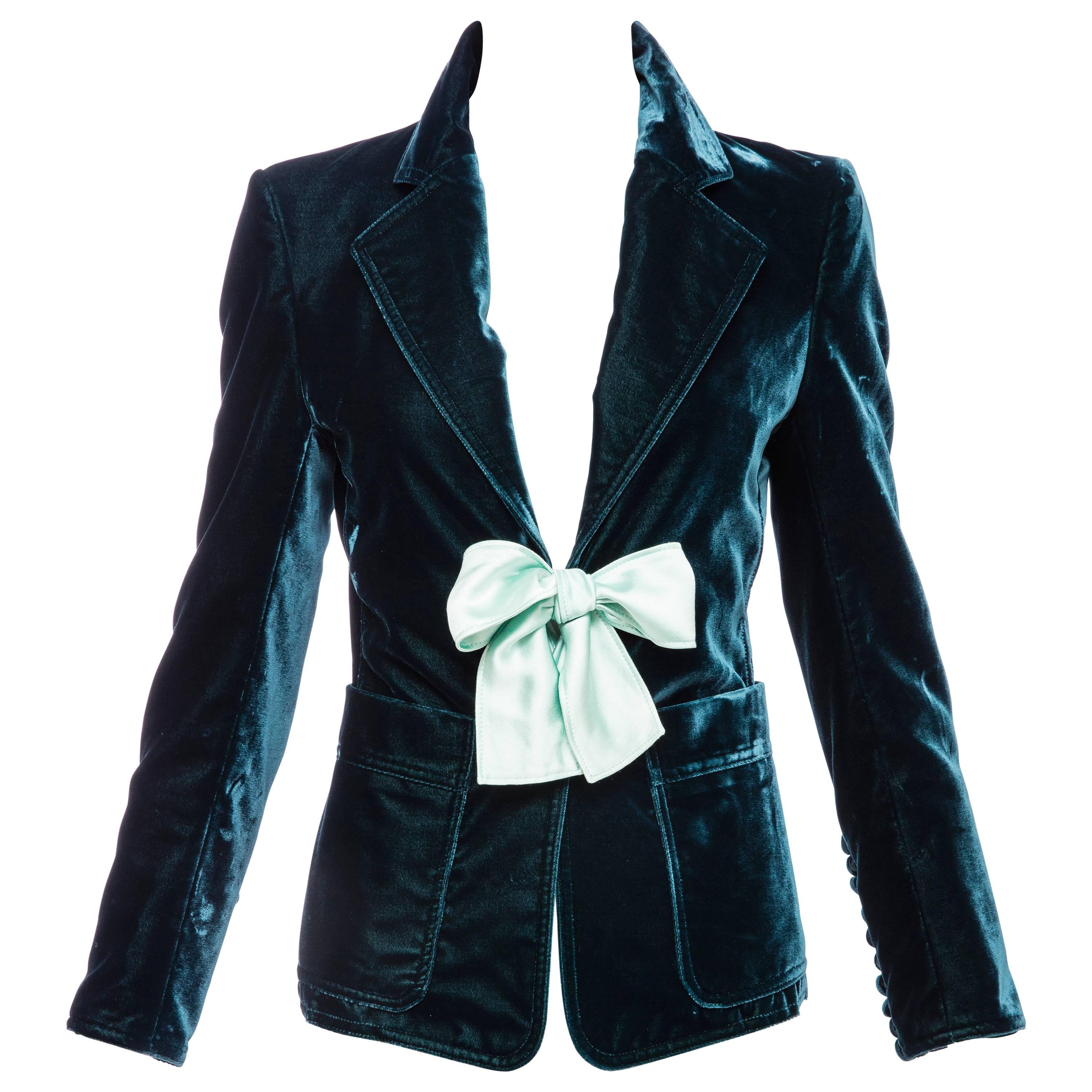 Tom Ford for Yves Saint Laurent Runway Emerald Silk Velvet Blazer, Fall 2003 For Sale