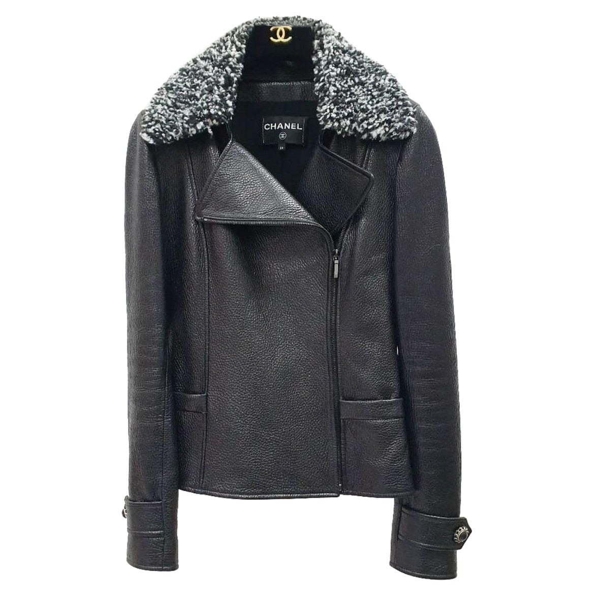 Chanel Deer Leather Tweed Collar Jacket For Sale
