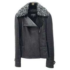 Chanel Deer Leather Tweed Collar Jacket