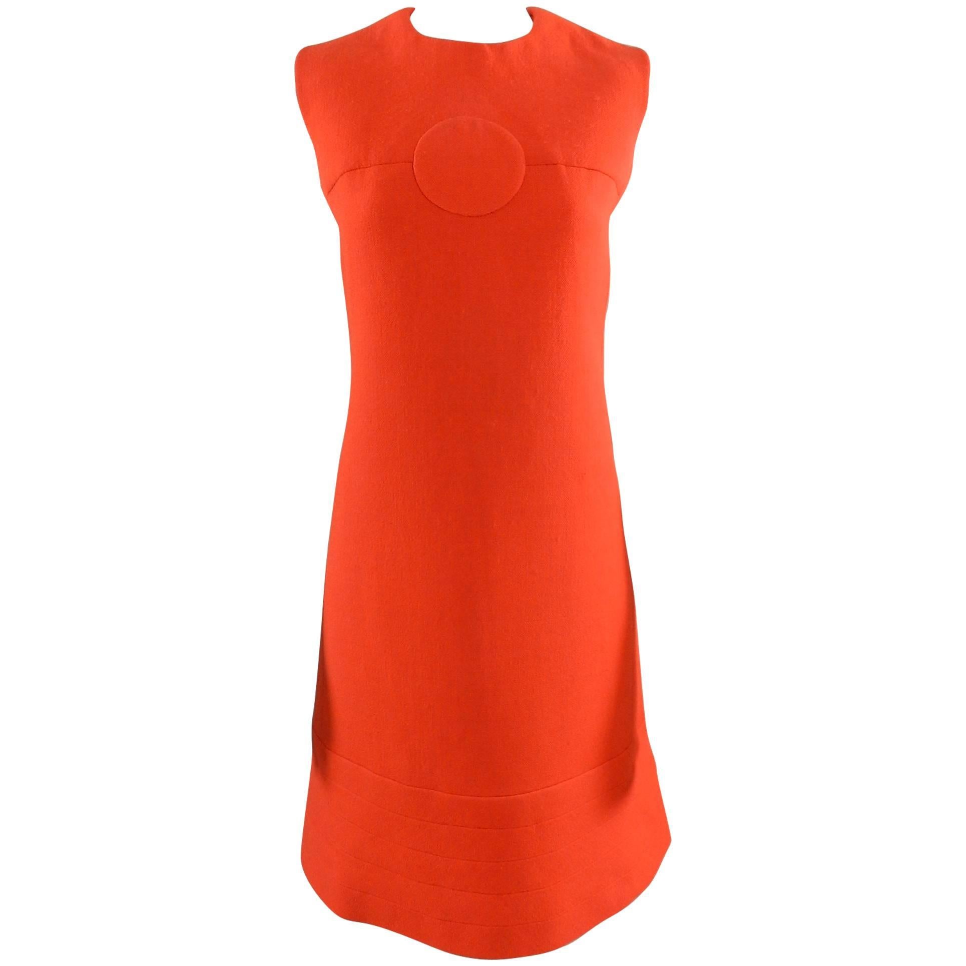 Pierre Cardin Vintage 1960's Orange Wool Mod Dress