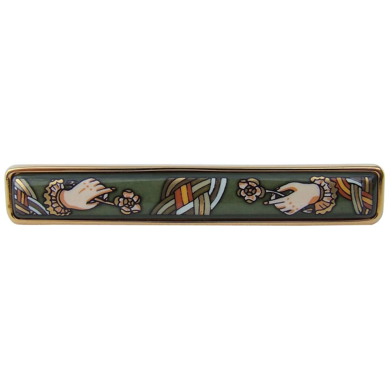 Hermès Vintage Enamel And Gold Plated Brooch Perfect Gift