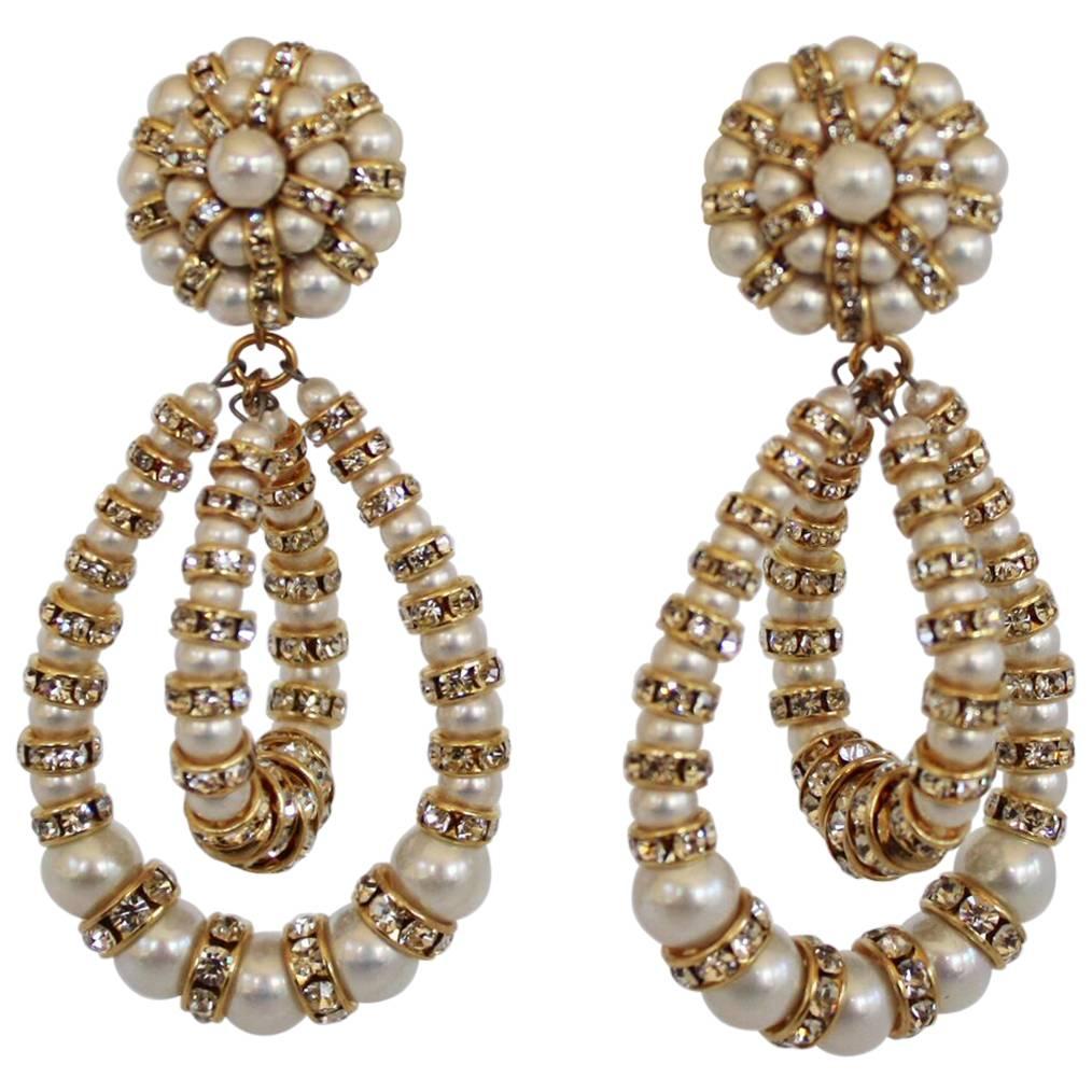 Francoise Montague Medium Pearl and Crystal Lolita Clip Earrings