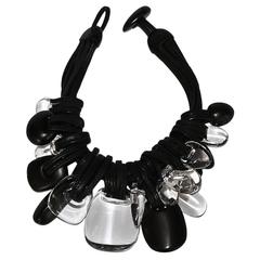 Monies Clear Acrylic, Ebony Wood and Leather Necklace