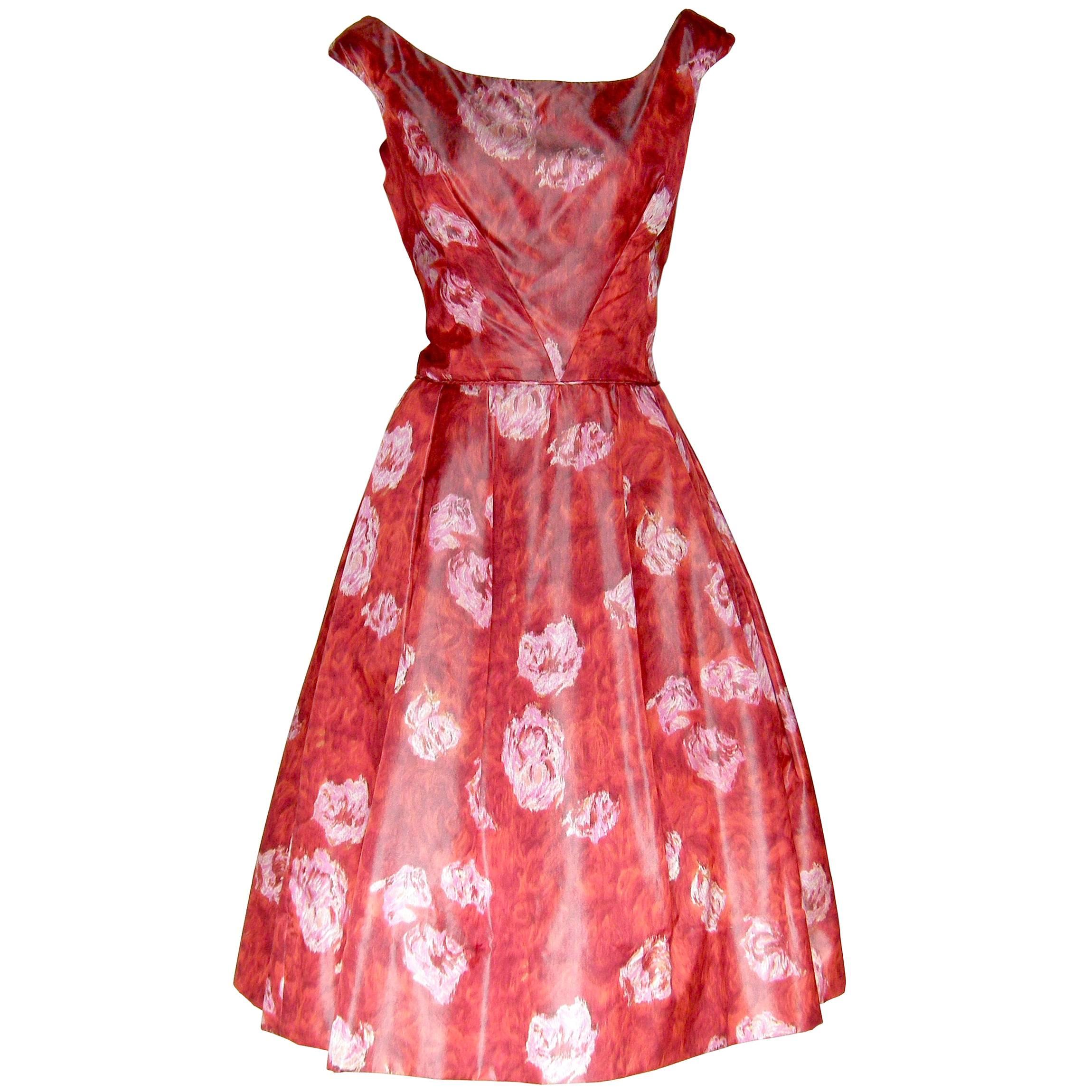 Silk Cocktail Dress Sleeveless with Red Roses Print Fabric For Sale