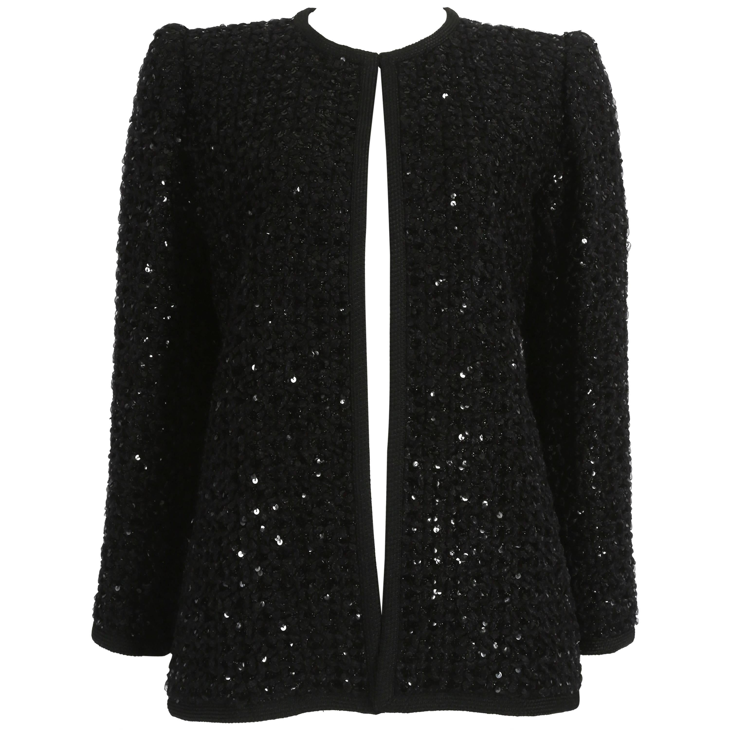 Yves Saint Laurent Haute Couture black sequinned evening jacket, fw 1978 For Sale