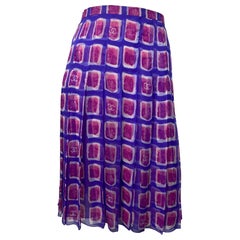 Chanel 2001 Purple and Fuchsia Silk Print Skirt - Size 40