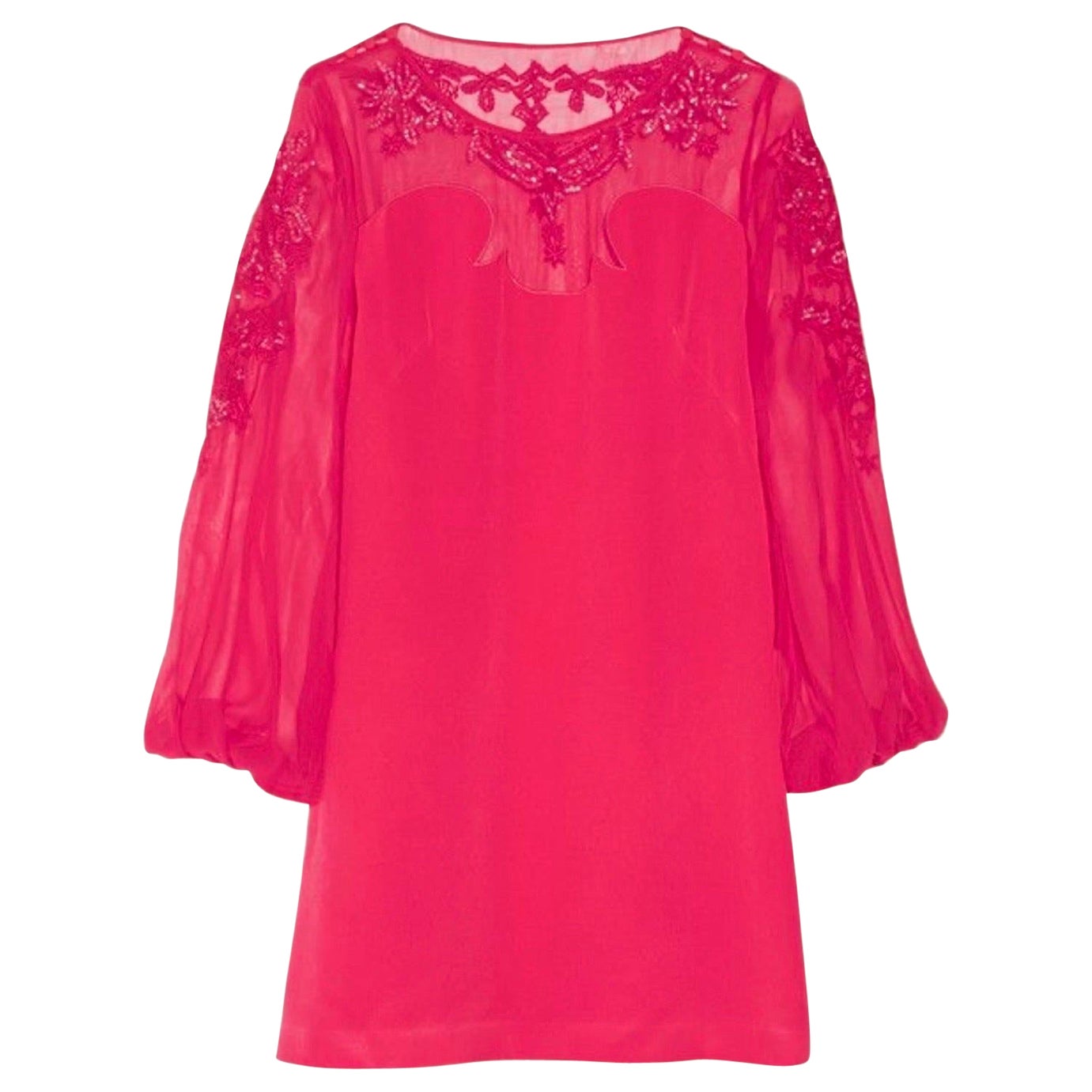UNWORN Emilio Pucci Pink Embroidered Cady & Chiffon Silk Dress 40 For Sale