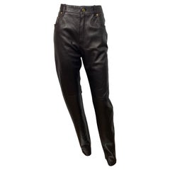 Hermes 1990's Vintage Chocolate Brown Jean Style Lederhosen - Größe 42