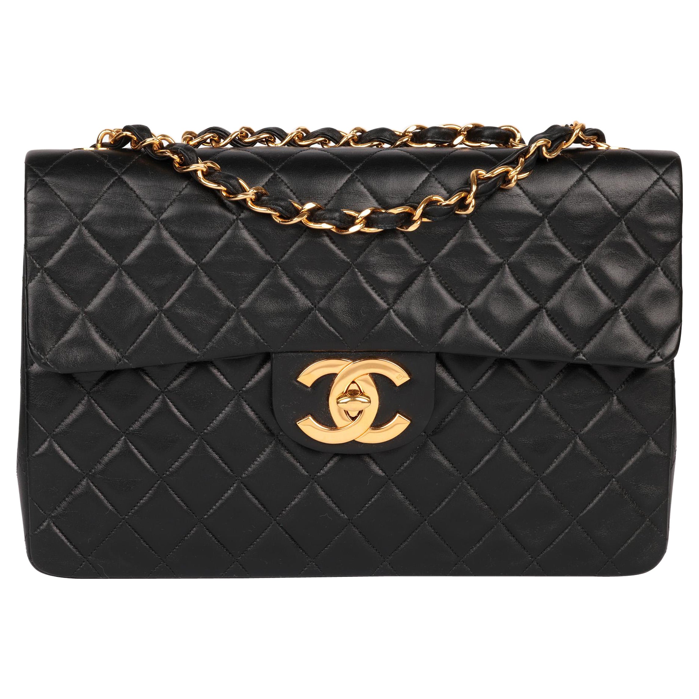 Chanel Black Quilted Lambskin Vintage Maxi Jumbo XL Classic Single Flap Bag For Sale