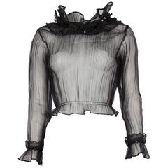 1960's Black Sheer Top with Statement Ruffle Collar