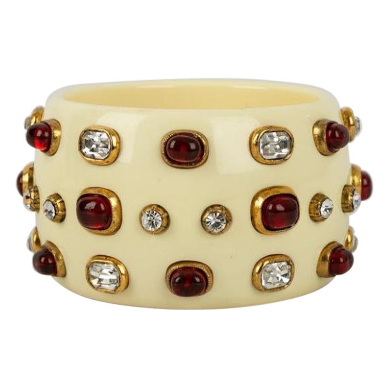 Chanel Bakelite Cuff with Rhinestones and Cabochons, 1985 For Sale