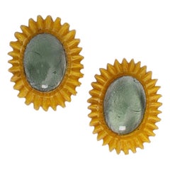 Vintage Henry Talosel and Glass Paste Clip-on Earrings