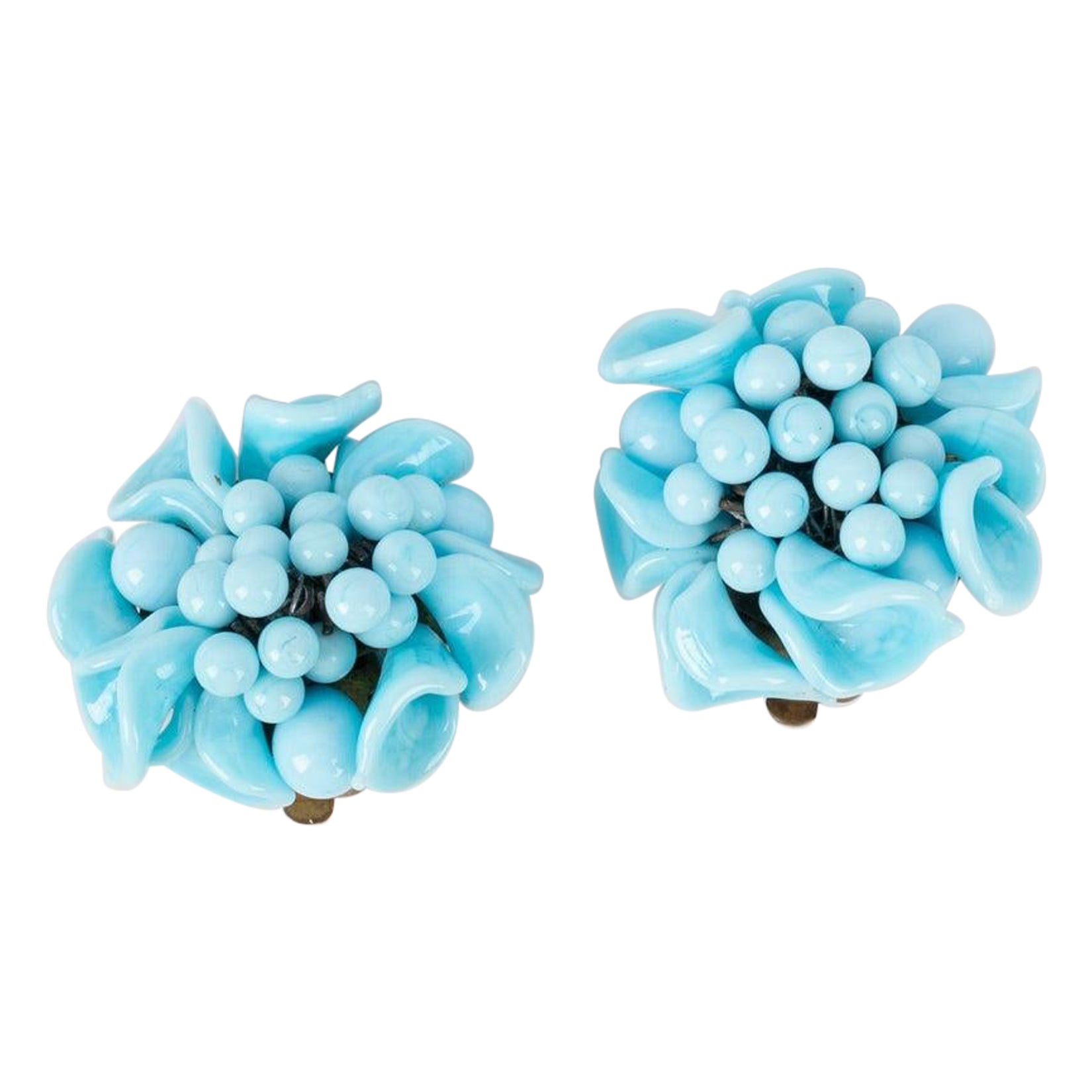 Maison Rousselet Light-Blue Glass Paste Earrings For Sale