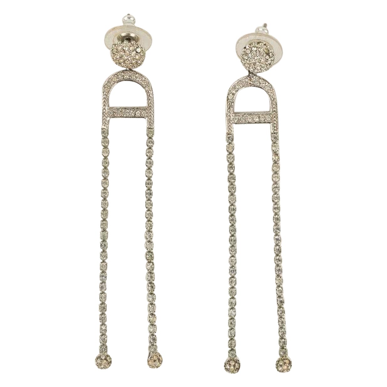 Christian Dior Earrings in Silvery Metal with Swarovski Rhinestones For Sale