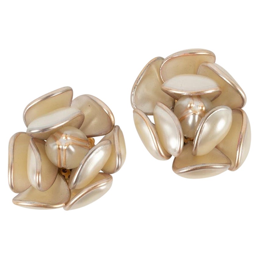 Chanel Golden Metal Clip-on Camellia Earrings For Sale