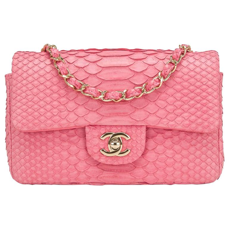Chanel 2014 Fuchsia Pink Python Rectangular Mini Flap Bag RHW