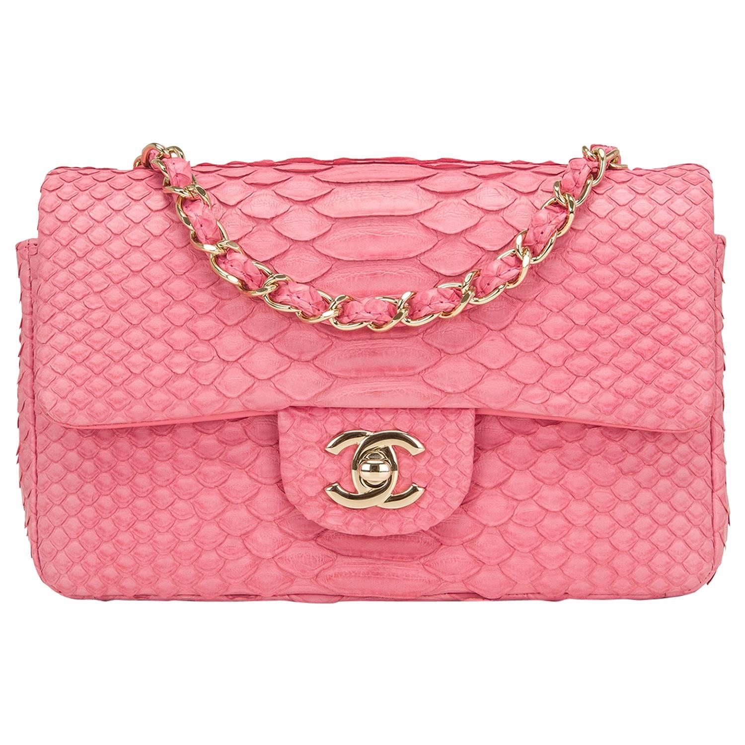 Chanel Pink Python Rectangular Mini Classic Flap Bag For Sale