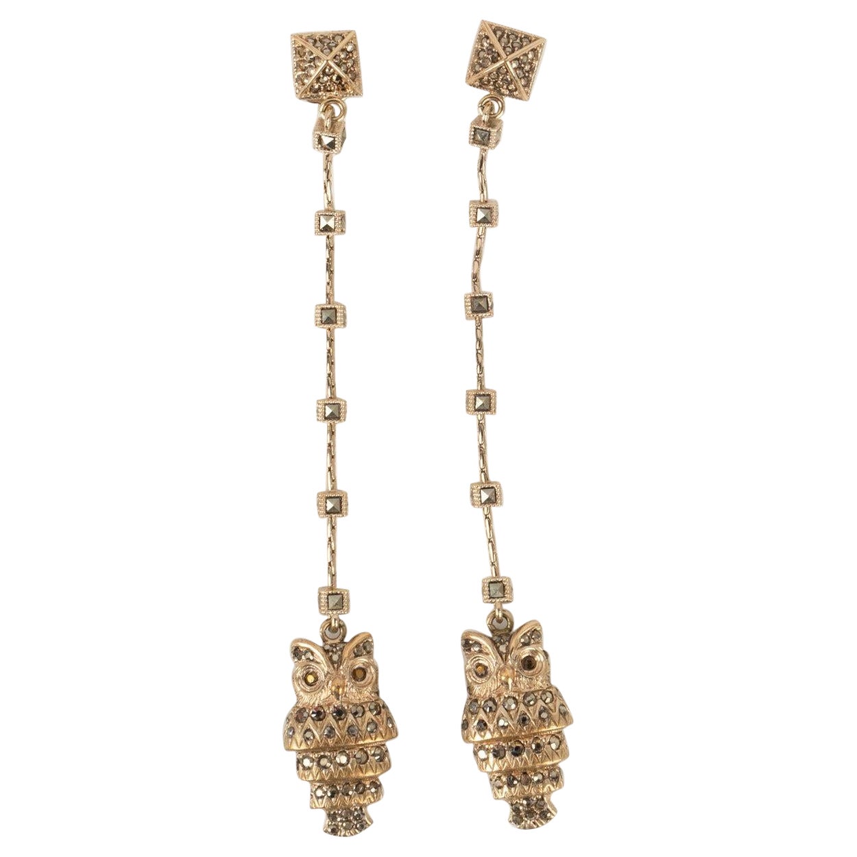 Valentino Golden Metal Earrings with Rhinestones For Sale