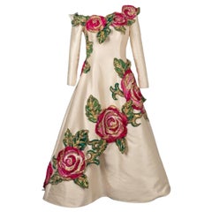 Jean-Louis Scherrer Vestido de seda marfil Alta Costura, 1993
