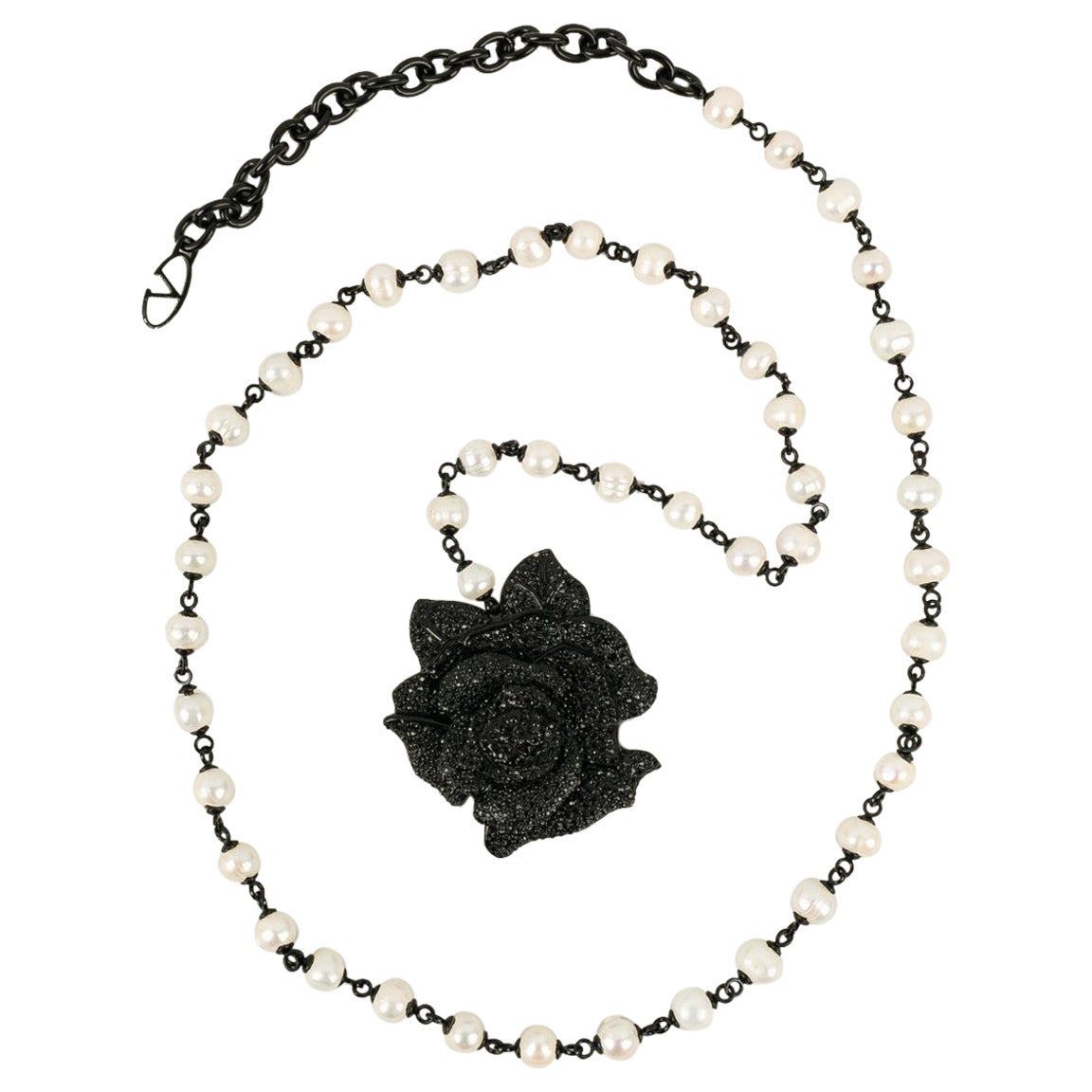 Valentino Pink Necklace in Black Enameled Metal