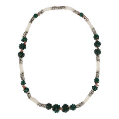 Rousselet Necklace of Glass Paste and Silver Plated Metal