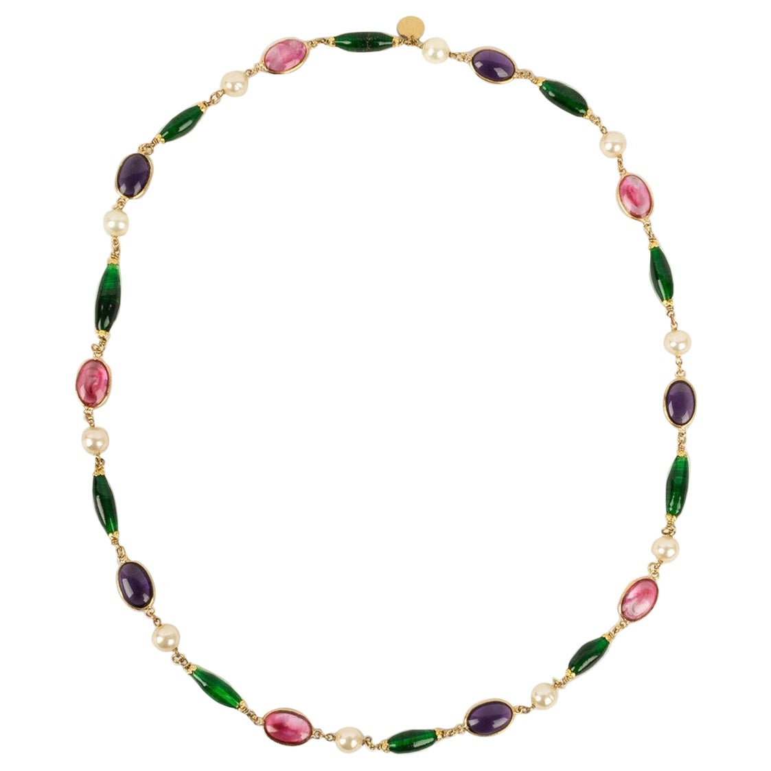 Yves Saint Laurent Necklace in Glass Paste and Pearly Beads For Sale