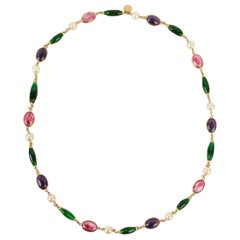 Retro Yves Saint Laurent Necklace in Glass Paste and Pearly Beads