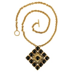 Vintage Jean Patou Necklace in Gold-Plated Metal and Black Glass Paste