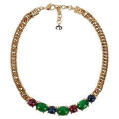 Collar Corto Dior de Metal Dorado con Resina de Color