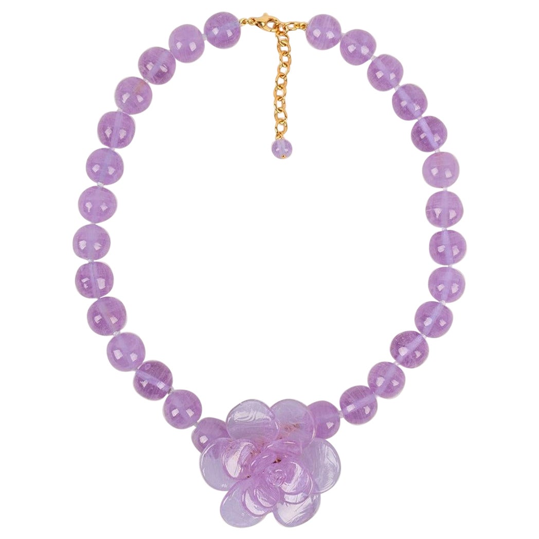 Augustine Camellia Necklace in Purple Glass Paste