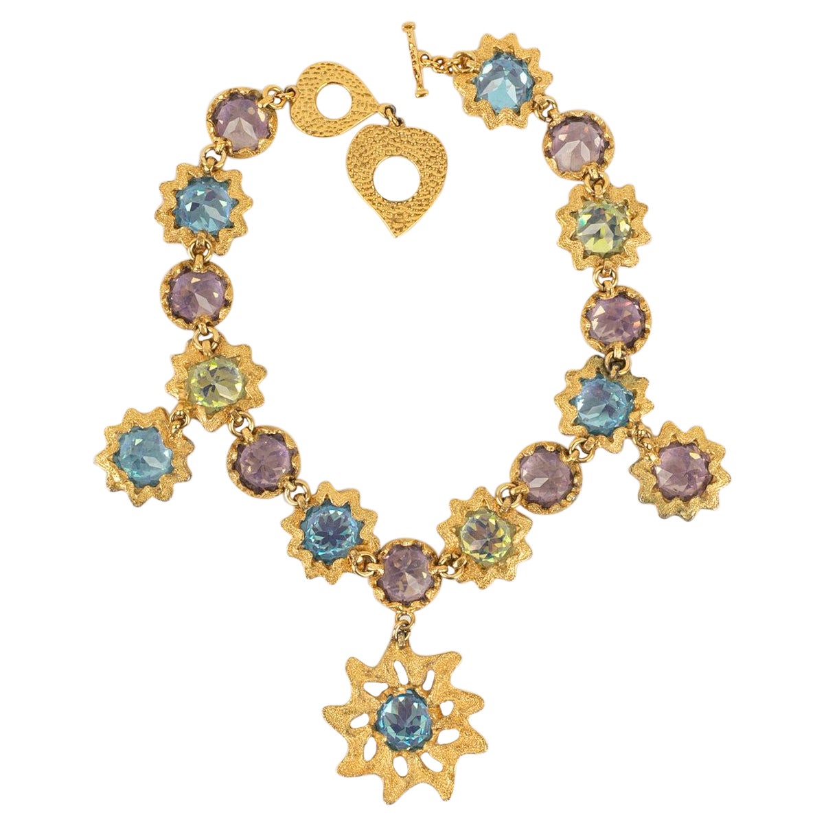 Yves Saint Laurent Short Necklace In Gold-Plated Metal and Rhinestones For Sale