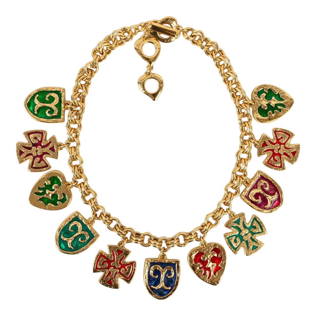 Yves Saint Laurent Short Necklace in Gold-Plated Metal and Enamel For Sale