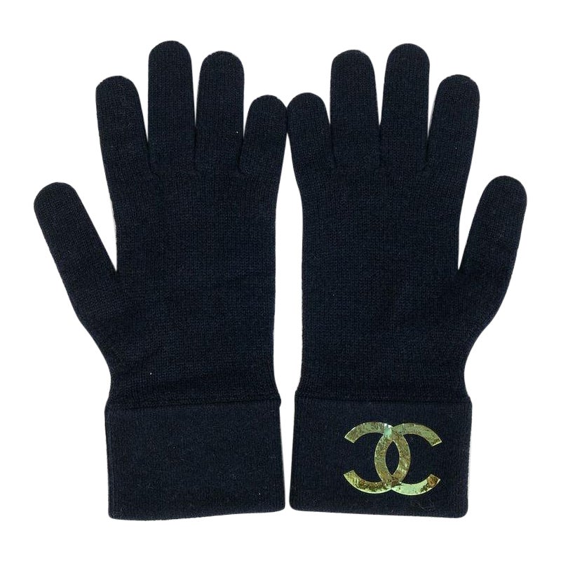 Chanel Black Gloves Topped with a CC Logo For Sale
