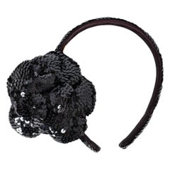 Chanel Camellia Headband in Black Sequins