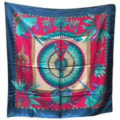 Hermes Vintage Brazil Silk Scarf in Teal