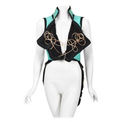 Retro 1991 John Galliano Documented Runway Black & Blue Military Inspired Cropped Vest